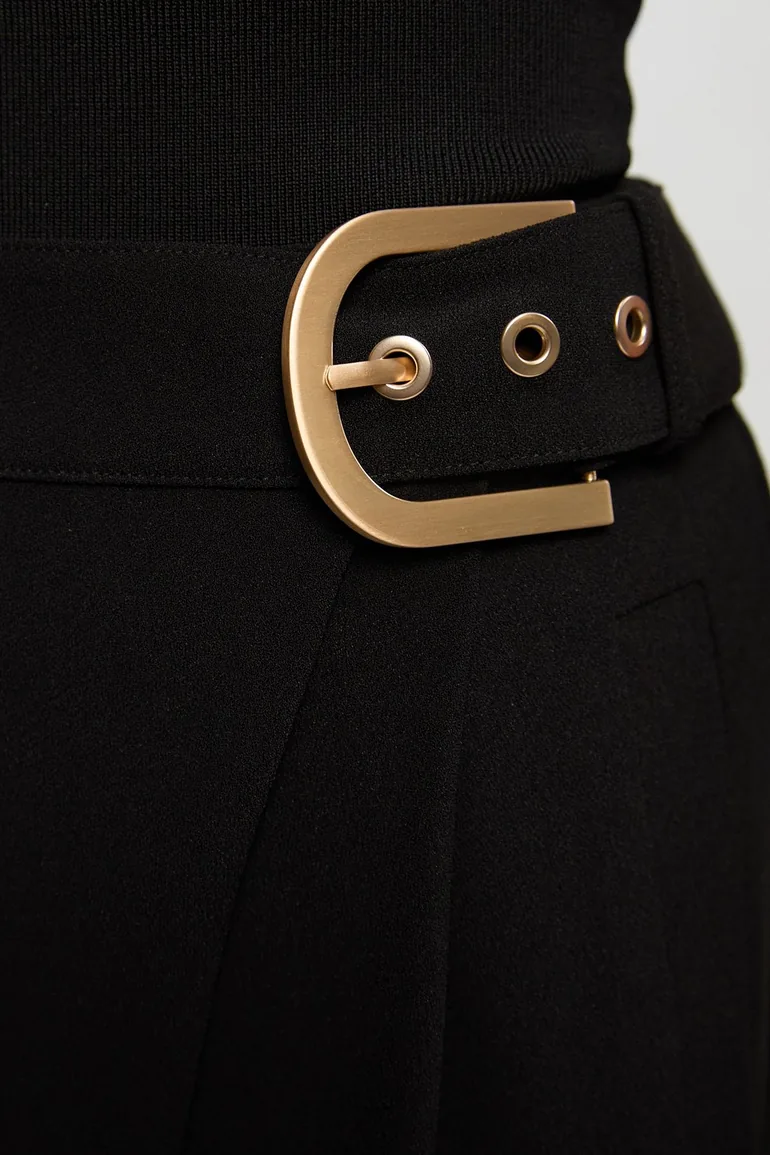 Tailored Crepe Asymmetric Buckle Detail Wide Leg Trouser - 2