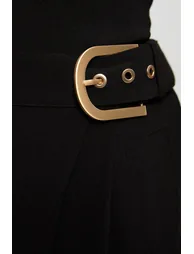 Tailored Crepe Asymmetric Buckle Detail Wide Leg Trouser - 2