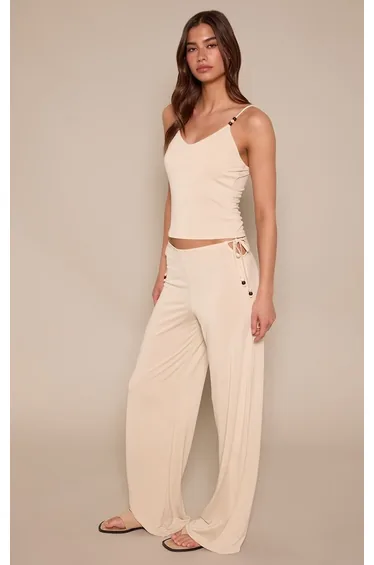 Cream Modal Beaded Strap Vest Top