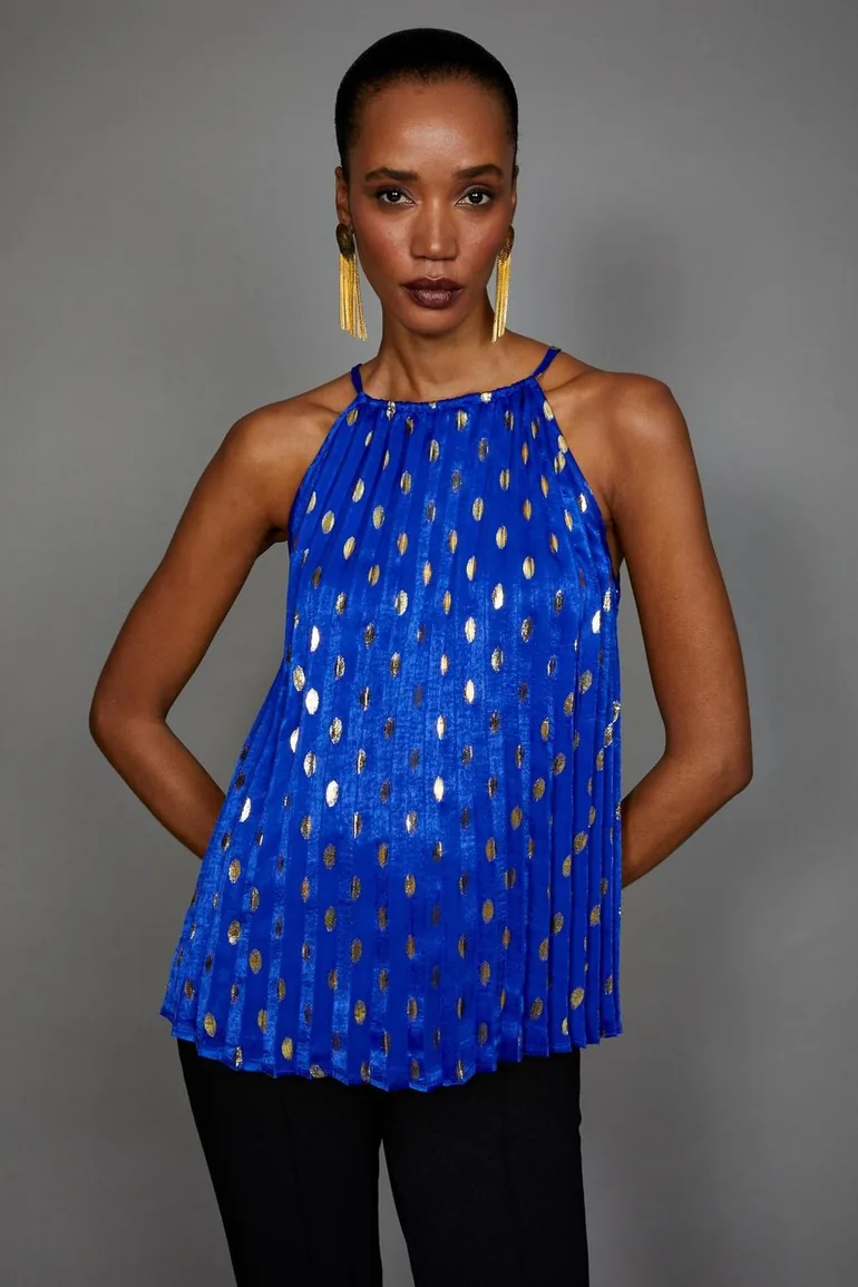 Metallic Spot Sleeveless Top - cobalt