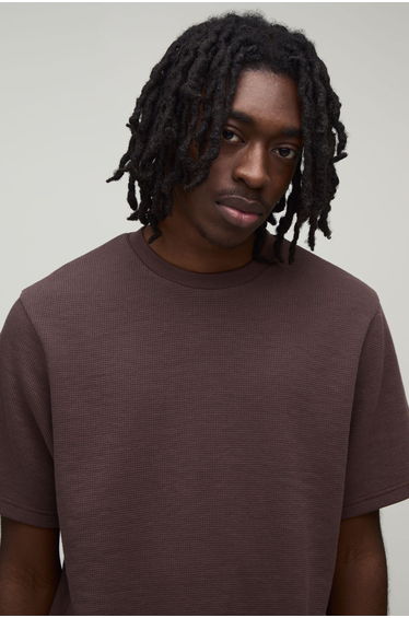 Basic Regular Fit Waffle T-Shirt - chocolate
