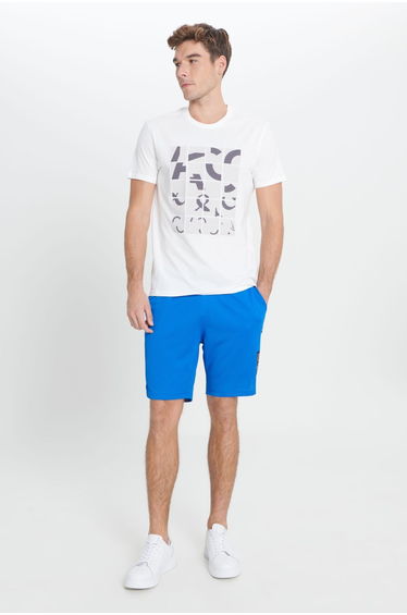 Men's Saxe Blue Standard Fit Normal Cut Knitted Sports Shorts
