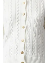 Ecru Knit Detailed Crew Neck Knitwear Cardigan - 2