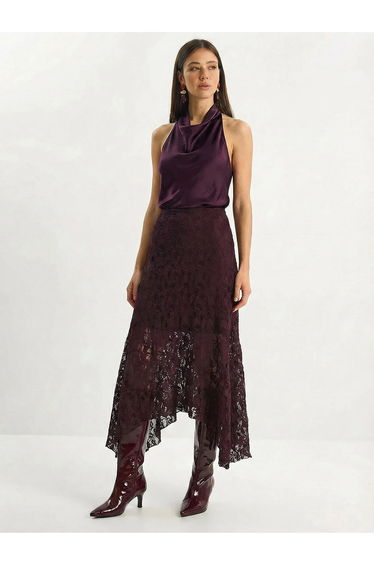LUCCI High Waist Lace A-Line Midi Skirt