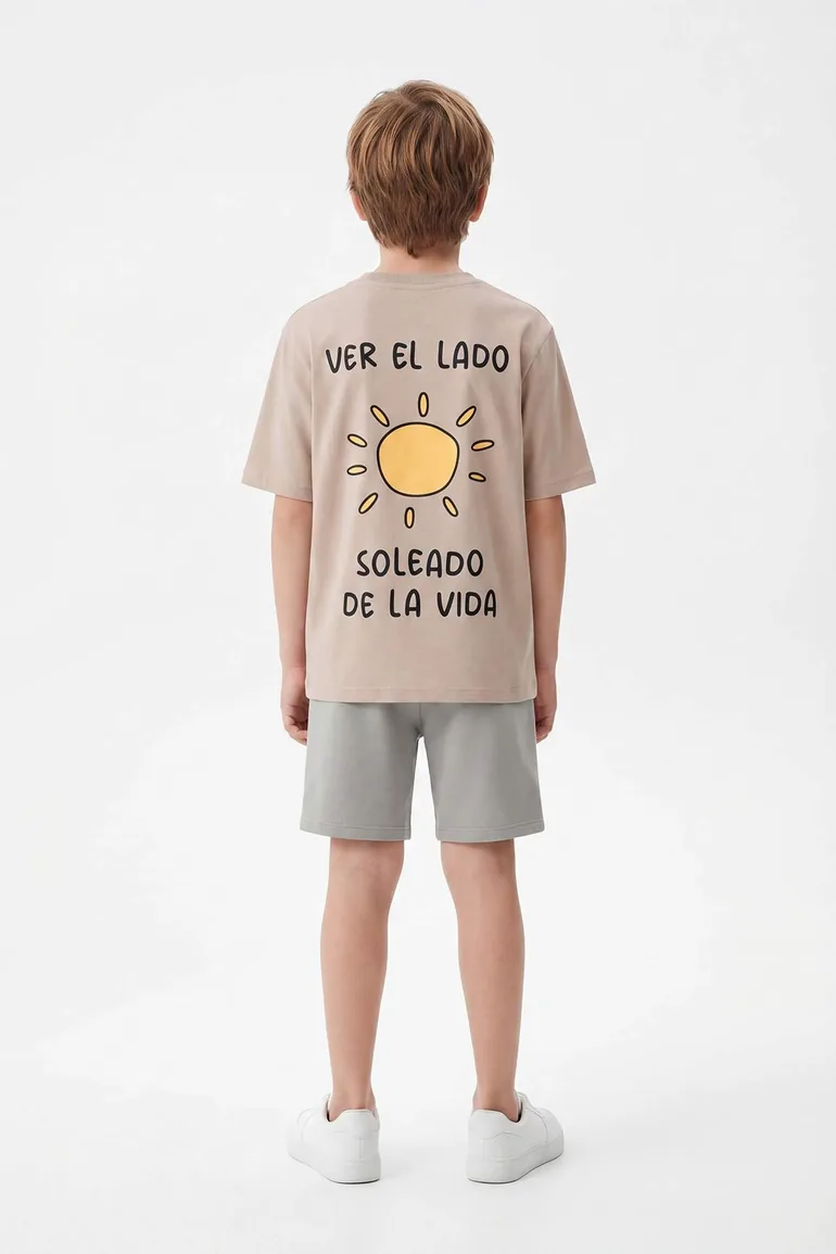 Beige Plain Knitted Bottom - Top Set - 1