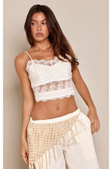 Cream Broderie Lace Detail Cami