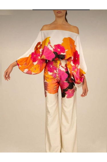 Printed Dolman Sleeve Wide Leg Pants Set