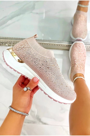 Lemonade Sparkly Elevate Sculpt Sole Stretch Slip On Trainers Pink