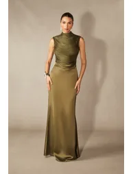 Alisha Sleeveless Beaded Crop Top & Satin Skirt Set