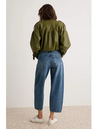 Dark Blue Regular Waist Barrel Jeans - 3