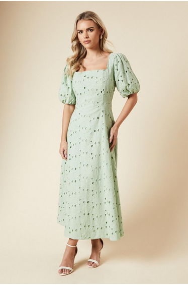 Petite DP Luxe Lace Puff Sleeve Midi Dress