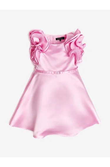 BCBGMAXAZRIA Girls Shimmer Ruffle Dress in Pink