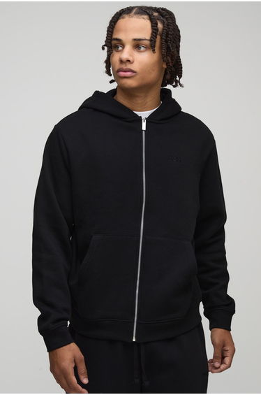 Basic Man. Regular Fit Zip Through Hoodie - black