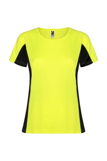 Roly Womens/Ladies Shanghai Short-Sleeved Sports T-Shirt - Fluro Yellow/Solid Black