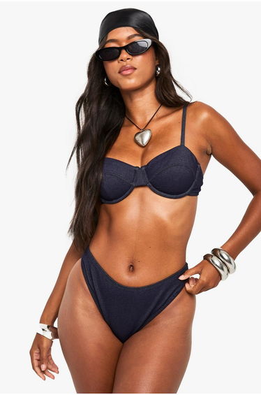 Denim Look Underwire Bikini Top - denim