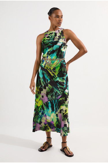 Butterfly Viscose Satin Maxi Dress