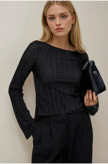 Back Tie Strap Boat Neck Blouse