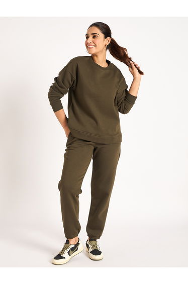 Women Olive Fleece Joggers