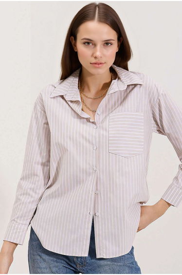 BDART Oversized Striped Poplin Shirt with Pocket