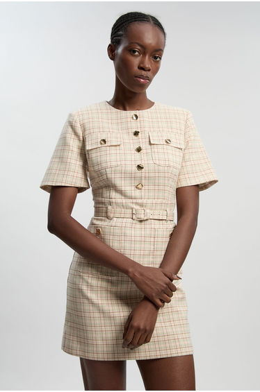Tailored Check Belted Mini Dress