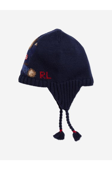 Ralph Lauren Baby Boys Bear Earflap Hat in Navy