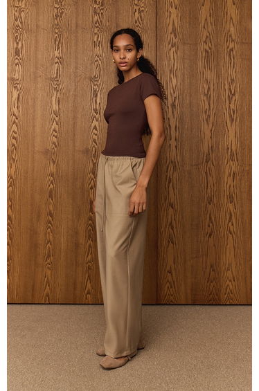 Mushroom Woven Drawstring Low Rise Relaxed Trousers
