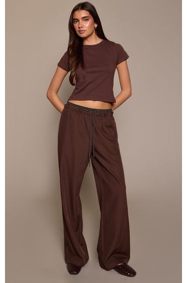 Chocolate Boxer Detail Drawstring Waist Trousers