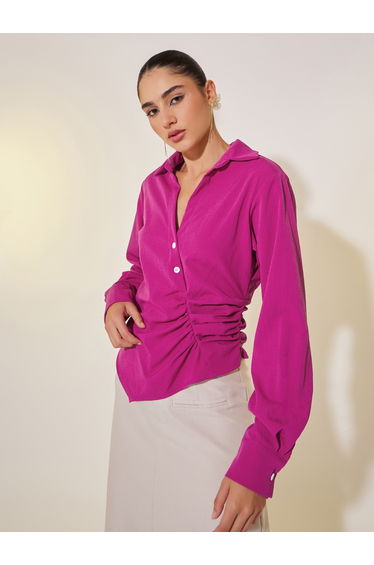 Solid Long Sleeve V-Neck Wrap Shirt