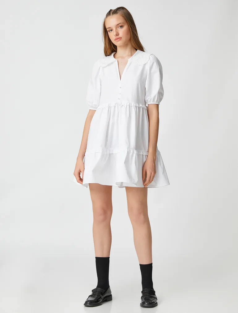 Button Detail Puff Sleeve Button Detail Dress