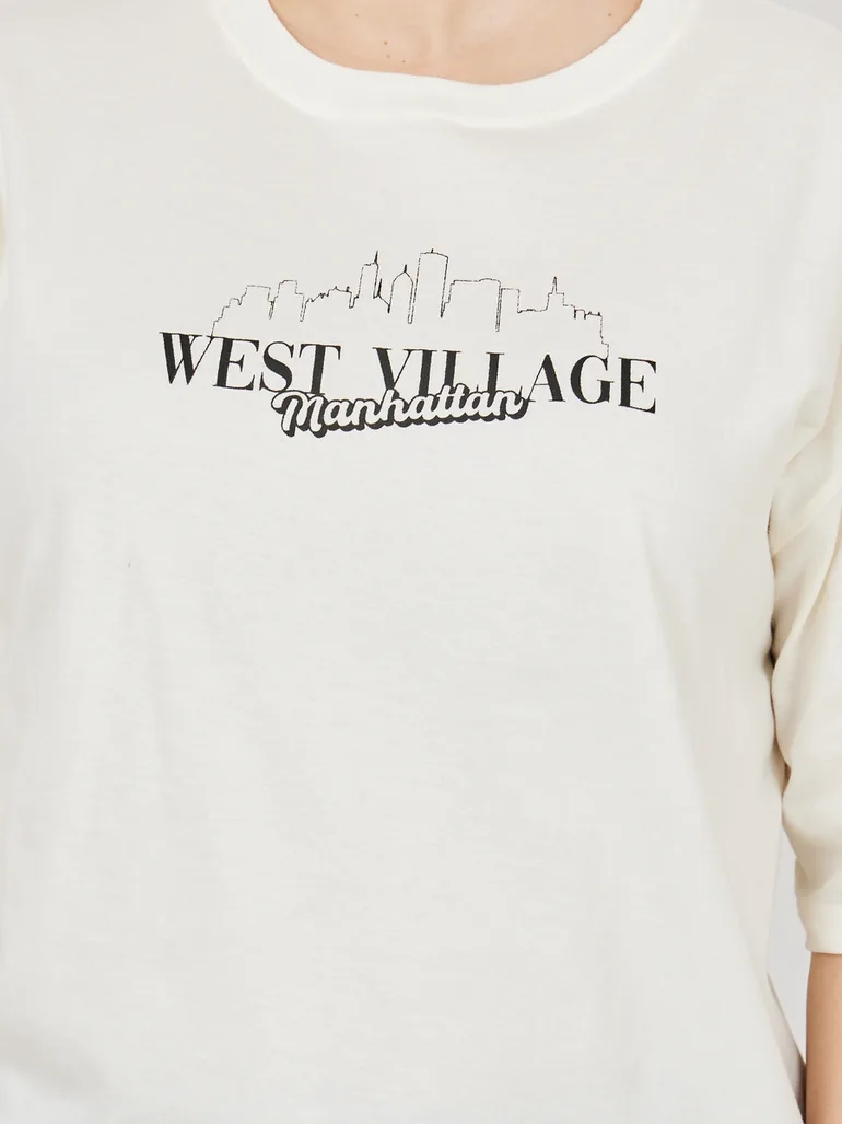 Plus Oversized West Village Slogan Print T-shirt - 3