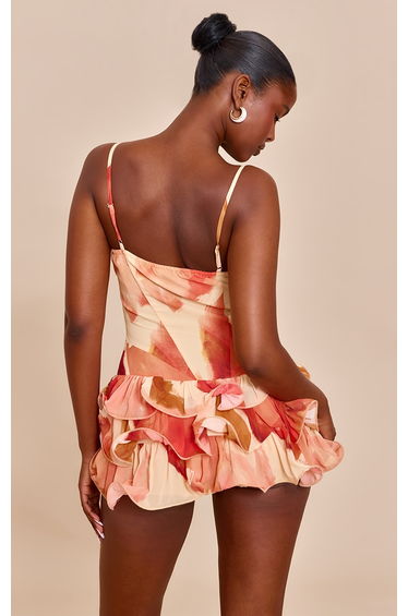 Pink Floral Chiffon Strappy Frill Detail Playsuit product thumbnail 3