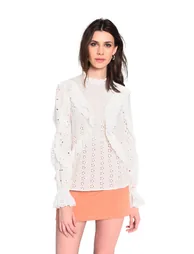 Glamorous Off White Crochet Ruffle Blouse - 1