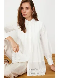 Ecru Brode Detail Cotton Woven Shirt - 1