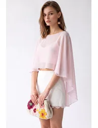 MIXRAY Loose Chiffon Crew Neck Blouse - 3