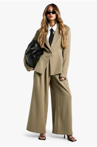 Tailored Cinched Waist Blazer - khaki product thumbnail 3