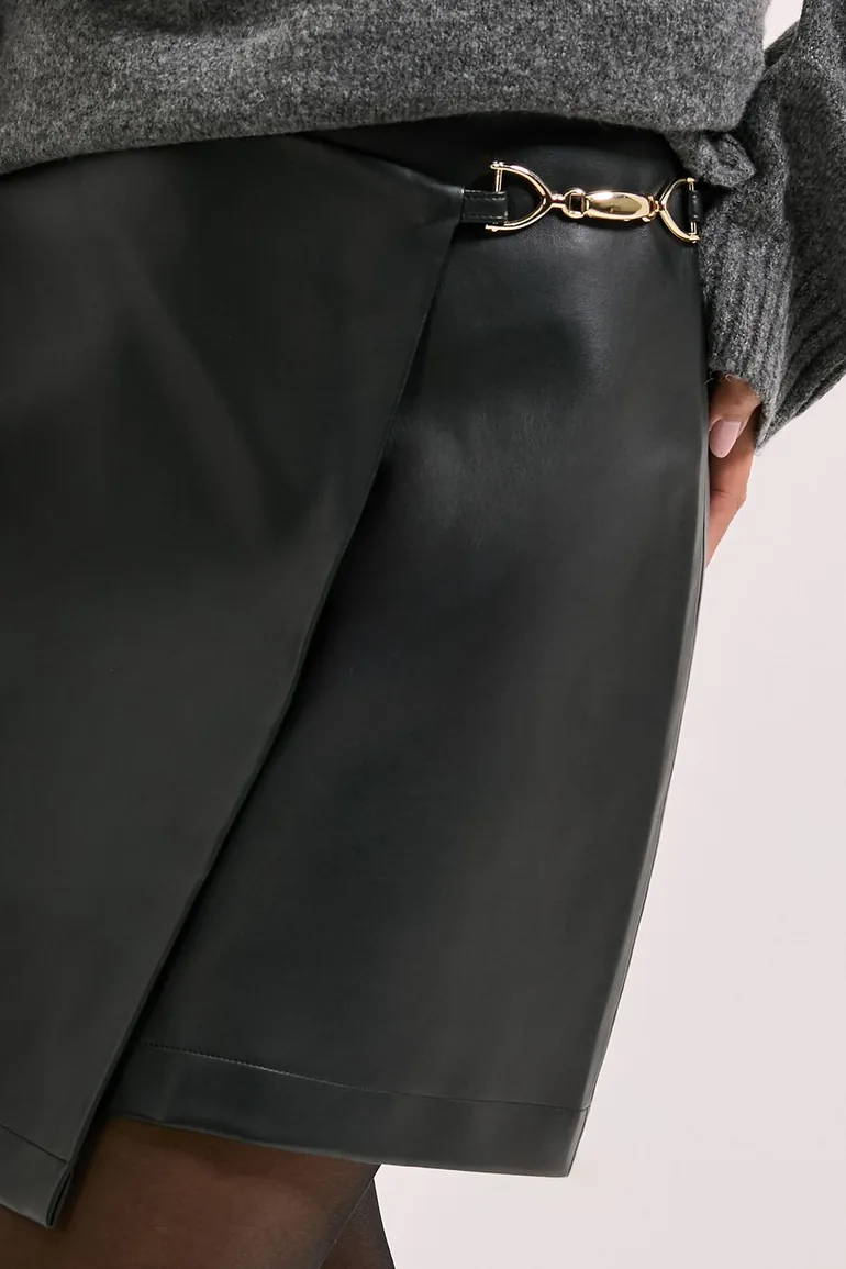 PU Wrap Mini Skirt - 1