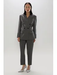 Tailored Sparkle Contrast Collar Double Breasted Blazer