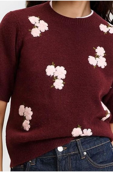 Embroidered Floral Short Sleeve Crew Neck Jumper/Sweater product thumbnail 2