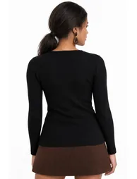 MIXRAY Button Detailed Crew Neck Sweater - 2