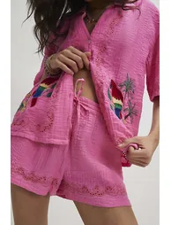 Pink Neon Embroidered Cutwork Shorts - 2