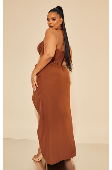Plus Chocolate Premium Corset Ruched Maxi Dress product thumbnail 2