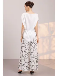 Embroidered Lace Trimmed Tie-Back Satin Top in White for Weekend Errands & Casual Outings - 2