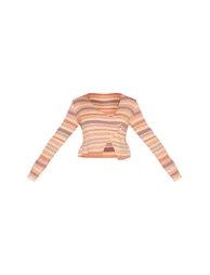 Shape Peach Knitted Strippred Wrap Over Gold Button Cardigan - 4