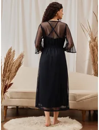 Pack of 2 - Lace Trim Satin Robe and Slip Dress - 3