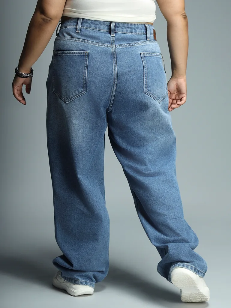 Plus High Rise Light Wash Relaxed Fit Jeans - 3