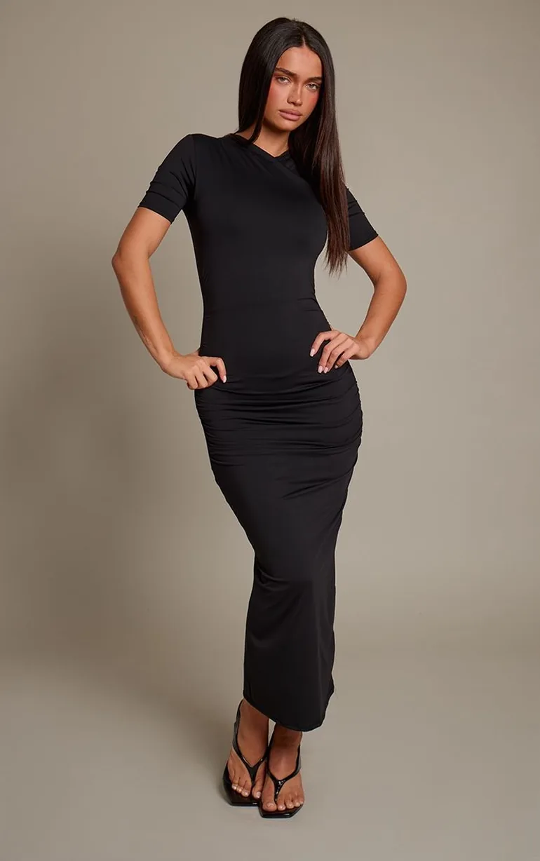 Black Style Soft Touch High Cross Neck Midaxi Dress