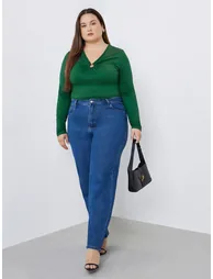 Plus Size Keyhole Detail Fitted Knit Top - 1
