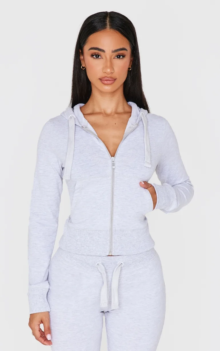 Petite Grey Marl Zip Up Fitted Track Top - 1