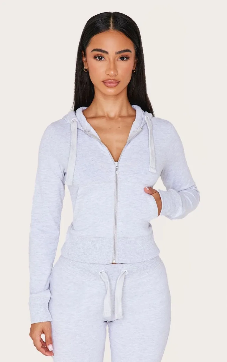 Petite Grey Marl Zip Up Fitted Track Top - 5