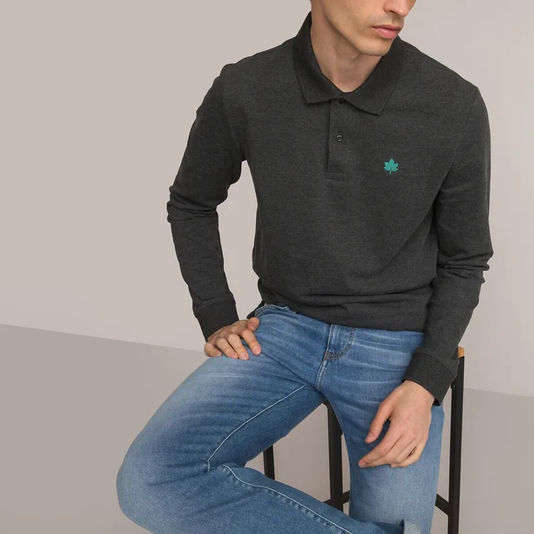 Cotton Polo Shirt with Long Sleeves - 1